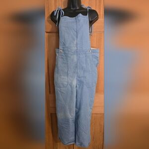 No Comment Blue Denim Jumpsuit Overalls Wideleg Cropped